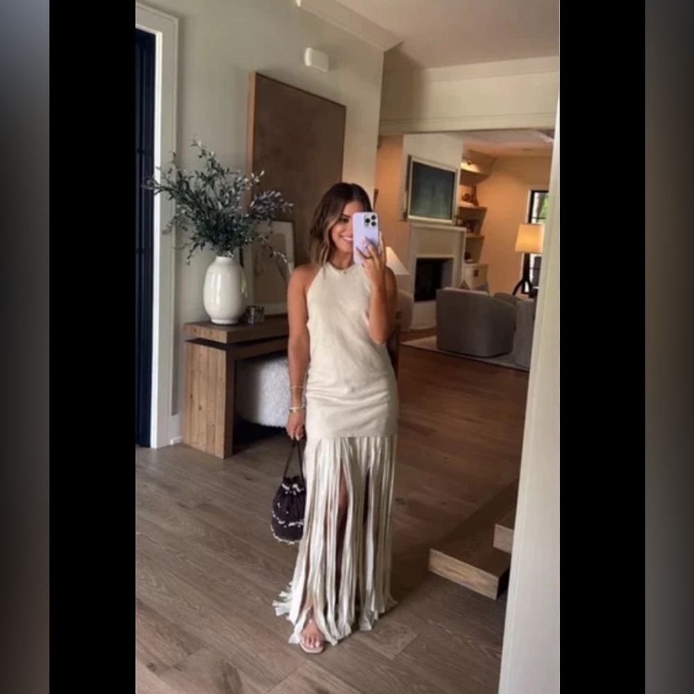 Zara sand halter ZW collection fringe dress - Picture 3 of 4